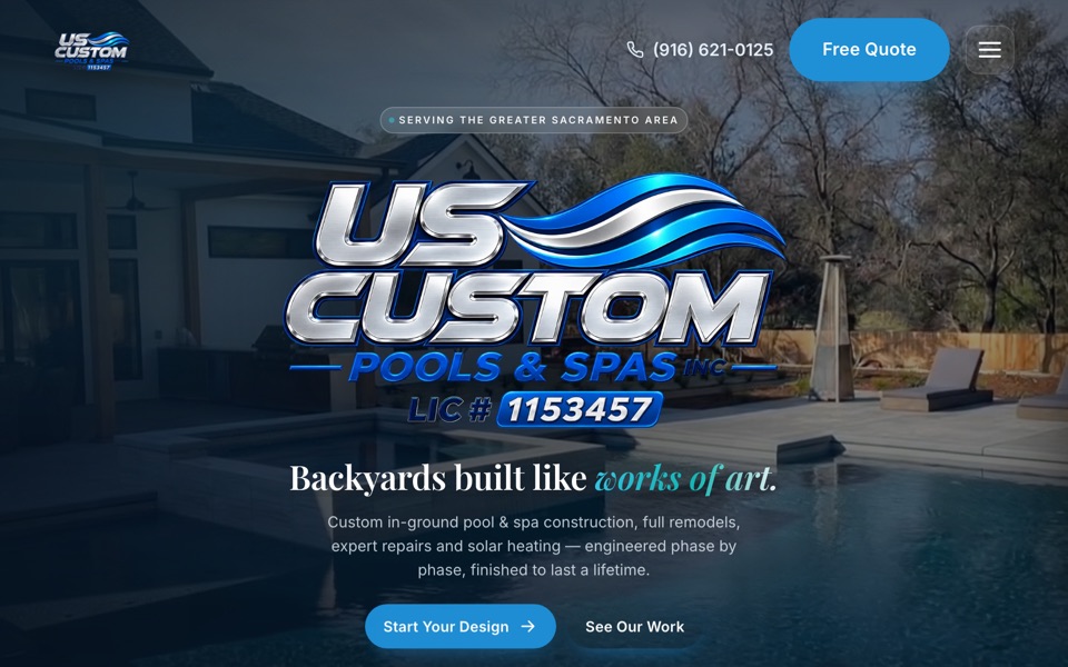 US Custom Pools & Spas website